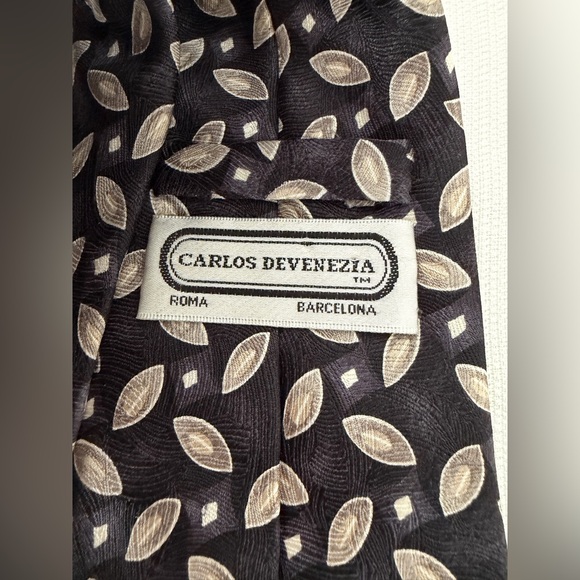 Carlos Devenezia Silk Tie Roma Barcelona Brown Geometric Classic(B123) - Picture 4 of 6